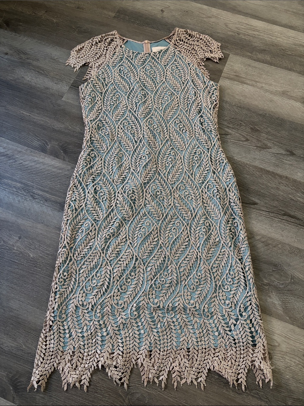 Mignon Blush Lace Midi Dress with Teal Lining